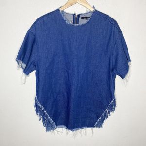 New BDG Urban Outfitters‎ Denim Tunic Top Raw Hem Fringe Accents Women’s small